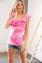 Load image into Gallery viewer, Fuchsia Square Neck Ruffle Tie Dye Tank Top
