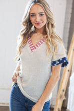 Load image into Gallery viewer, Oatmeal Patriotic V Neck Banded Short Sleeve Top
