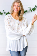 Load image into Gallery viewer, White Embroidered Tie String Peasant Top
