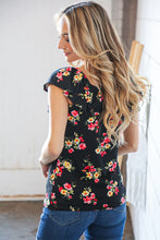 Load image into Gallery viewer, Black Floral Ruffle Sleeveless Rib Tank Top
