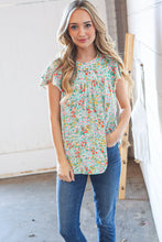 Load image into Gallery viewer, Mint Floral Print Ruffle Short Sleeve Top
