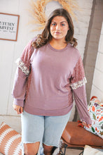 Load image into Gallery viewer, Mauve Ditzy Floral Bubble Sleeve Lace Trim PUllover
