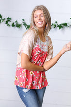 Load image into Gallery viewer, Coral &amp; Ivory Floral Color Block Yoke Babydoll Top
