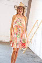 Load image into Gallery viewer, Coral Boho Floral Halter Neck Swing Dress
