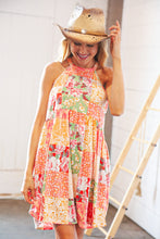 Load image into Gallery viewer, Coral Boho Floral Halter Neck Swing Dress
