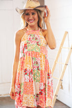 Load image into Gallery viewer, Coral Boho Floral Halter Neck Swing Dress
