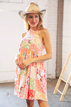 Load image into Gallery viewer, Coral Boho Floral Halter Neck Swing Dress
