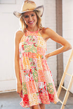 Load image into Gallery viewer, Coral Boho Floral Halter Neck Swing Dress
