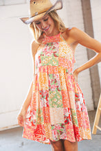 Load image into Gallery viewer, Coral Boho Floral Halter Neck Swing Dress
