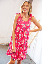 Load image into Gallery viewer, Hot Pink Floral Shoulder Tie Knot Tiered Dress
