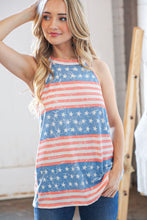 Load image into Gallery viewer, Denim/Coral Star &amp; Stripe Thermal Halter Tank Top
