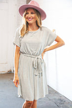 Load image into Gallery viewer, Grey/Cream Pin Stripe Elastic Waist Tie Band Dress
