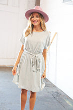 Load image into Gallery viewer, Grey/Cream Pin Stripe Elastic Waist Tie Band Dress
