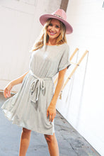 Load image into Gallery viewer, Grey/Cream Pin Stripe Elastic Waist Tie Band Dress
