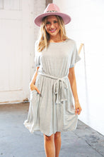 Load image into Gallery viewer, Grey/Cream Pin Stripe Elastic Waist Tie Band Dress
