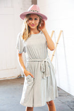 Load image into Gallery viewer, Grey/Cream Pin Stripe Elastic Waist Tie Band Dress
