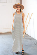 Load image into Gallery viewer, Black Stripe Sleeveless Scalloped Hem Side Slit Maxi Dress
