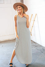 Load image into Gallery viewer, Black Stripe Sleeveless Scalloped Hem Side Slit Maxi Dress
