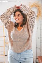 Load image into Gallery viewer, Beige Two-Tone Wool Rib Loose Fit Sweater Top
