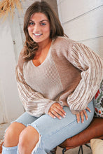 Load image into Gallery viewer, Beige Two-Tone Wool Rib Loose Fit Sweater Top
