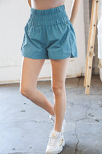 Load image into Gallery viewer, Dusty Teal Smocked Waistband Work Out Shorts
