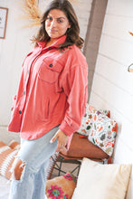 Load image into Gallery viewer, Ash Rose Fleece Flap Button Elbow Patch Pocketed Shacket
