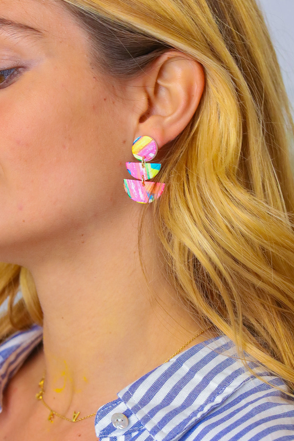 Multicolor Geo Enamel Dangle Earrings