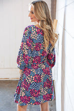 Load image into Gallery viewer, Navy Floral Print Square Neck Bubble Sleeve Midi Dress
