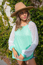 Load image into Gallery viewer, Mint Hacci Rib Accordion Pleated Lace Raglan Top
