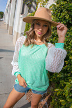 Load image into Gallery viewer, Mint Hacci Rib Accordion Pleated Lace Raglan Top
