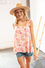 Load image into Gallery viewer, Coral Pink Paisley Smocked Frill Shoulder Tank Top
