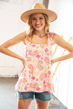 Load image into Gallery viewer, Coral Pink Paisley Smocked Frill Shoulder Tank Top
