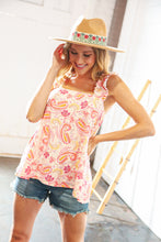 Load image into Gallery viewer, Coral Pink Paisley Smocked Frill Shoulder Tank Top
