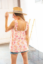 Load image into Gallery viewer, Coral Pink Paisley Smocked Frill Shoulder Tank Top
