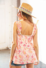 Load image into Gallery viewer, Coral Pink Paisley Smocked Frill Shoulder Tank Top
