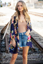 Load image into Gallery viewer, Navy Floral Print Chiffon Cover Up Kimono
