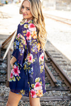 Load image into Gallery viewer, Navy Floral Print Chiffon Cover Up Kimono
