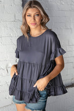 Load image into Gallery viewer, Cement Ruffle Frill Short Sleeve Swing Knit Top
