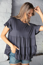 Load image into Gallery viewer, Cement Ruffle Frill Short Sleeve Swing Knit Top
