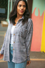 Load image into Gallery viewer, Light Grey Brushed Hacci Plaid Button Down Jacket
