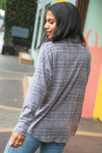 Load image into Gallery viewer, Light Grey Brushed Hacci Plaid Button Down Jacket
