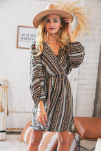 Load image into Gallery viewer, Stripe Floral Surplice Elastic Waist Dress
