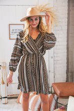 Load image into Gallery viewer, Stripe Floral Surplice Elastic Waist Dress
