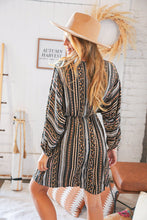 Load image into Gallery viewer, Stripe Floral Surplice Elastic Waist Dress
