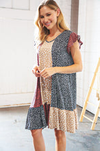 Load image into Gallery viewer, Multicolor Vertical Leopard Print Color Block V Neck Dress
