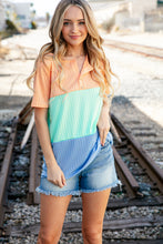 Load image into Gallery viewer, Peach/Mint Button Pointelle Rib Color Block Top
