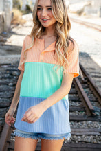 Load image into Gallery viewer, Peach/Mint Button Pointelle Rib Color Block Top

