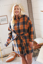 Load image into Gallery viewer, Navy/Rust Plaid Cotton Flannel Button Down Waist Tie Dress
