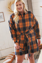 Load image into Gallery viewer, Navy/Rust Plaid Cotton Flannel Button Down Waist Tie Dress
