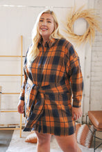 Load image into Gallery viewer, Navy/Rust Plaid Cotton Flannel Button Down Waist Tie Dress
